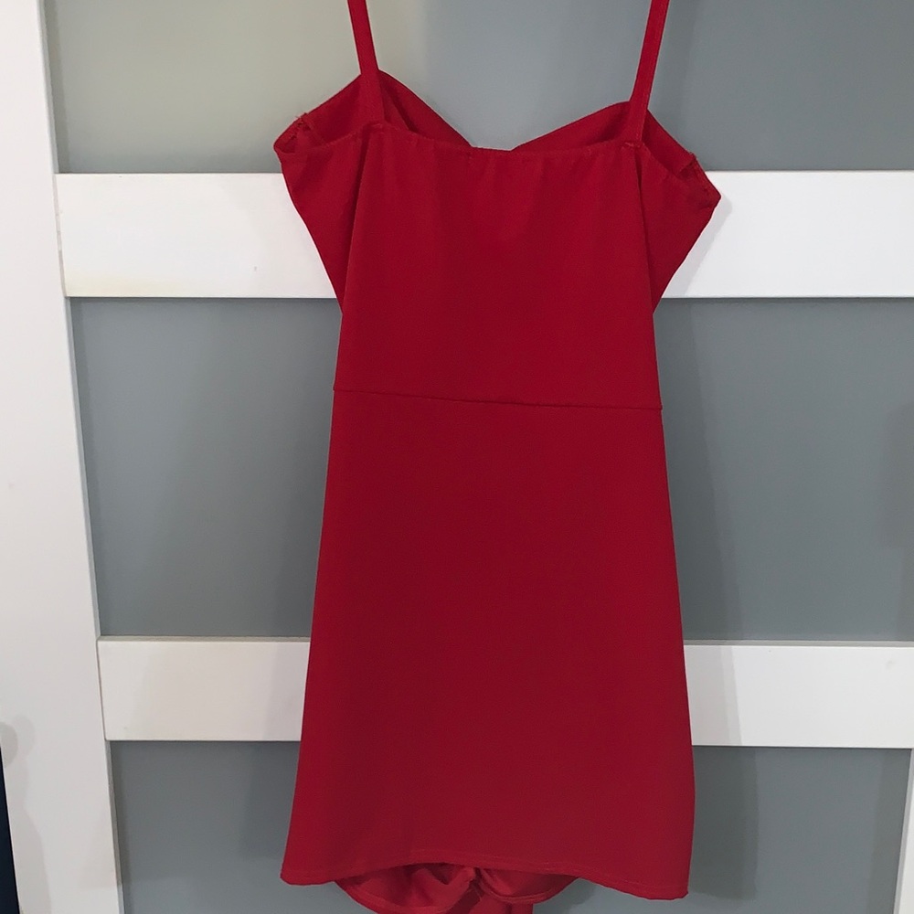 PrettyLittleThing Red Ruffle-Front Spaghetti Strap Mini Dress - Picture 6 of 10